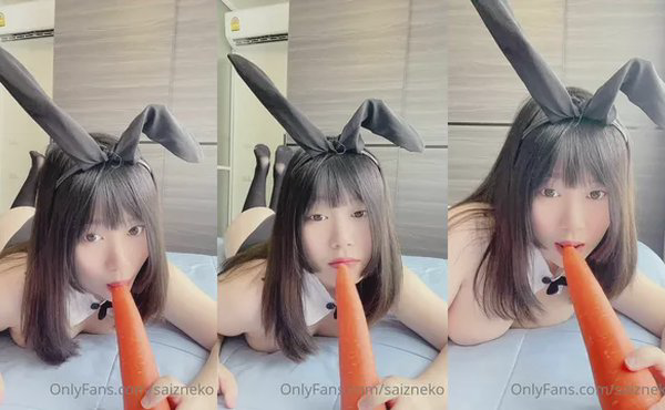 Bunny Saizneko Gags On A Big Carrot