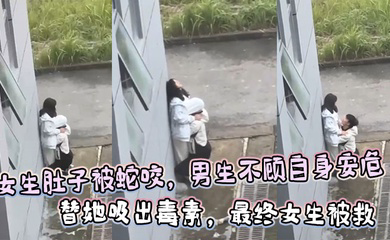 女生肚子被蛇咬,男生不顾自身安危 替她吸出毒素,最终女生被救